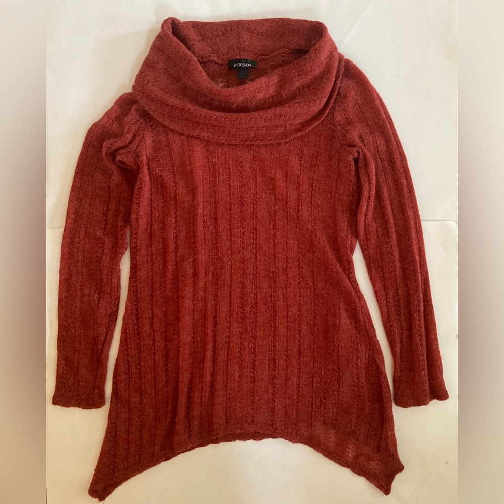 B Design Angora Sweater Asymmetrical hem Cowl neck size S